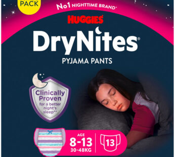 HUGGIES DryNites – Couches-culottes absorbantes fille (30-48 kg) 13 culottes