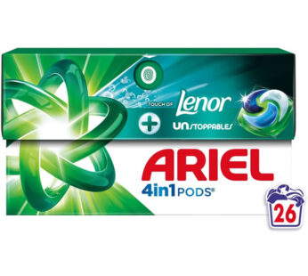 ARIEL 4 en 1 Pods Lessive capsule touche de Lenor Petit Format 26 lavages