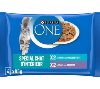 PURINA ONE – Effilés chats d’intérieur veau et thon (4 x 85 g)