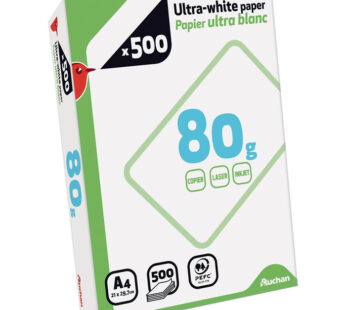AUCHAN Ramette de papier A4 21 x 29,7 cm blanc 80 g (500 feuilles)