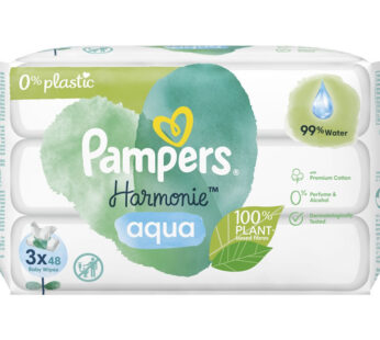 PAMPERS – Harmonie Aqua Lingettes nettoyantes à l&rsquo;eau 3 x 48 lingettes