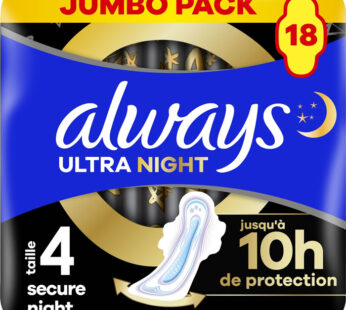 ALWAYS Night Serviettes hygiéniques ultra avec ailettes x18