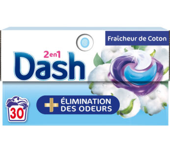 DASH Lessive capsules 2 en 1 fraîcheur de coton 30 capsules