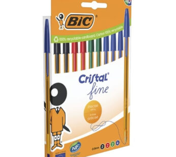 BIC Cristal – Stylos bille pointe fine bleu, noir, rouge, vert