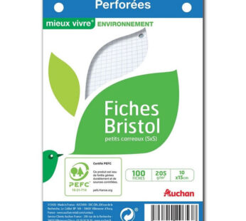 AUCHAN Mieux Vivre – Fiches bristol 10 x 15 cm petits carreaux blanc
