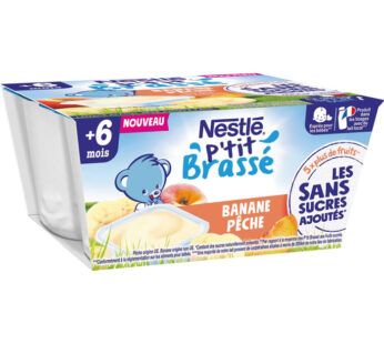 NESTLE P&rsquo;tit Brassé – Dessert banane et pêche 4 x 90 g