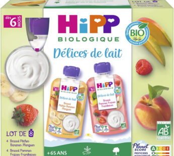HIPP – Assortiment de desserts lactés bio 2 variétés 8 x 90 g