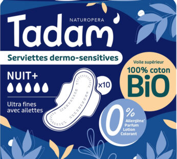 TADAM Dermo-Sensitives – Serviettes avec ailettes cotton Ultra Nuit x10