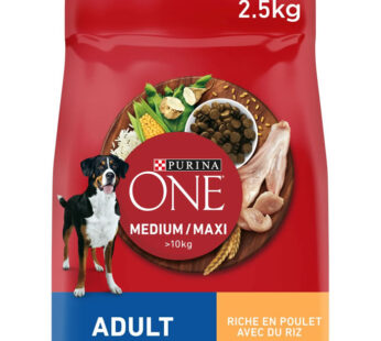 PURINA ONE – Croquettes pour chien adultes au poulet et riz (2,5 kg)