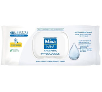 MIXA Bébé – Lingettes nettoyantes à l&rsquo;eau physiologique 48 lingettes