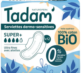 TADAM Dermo-Sensitives – Serviettes avec ailettes ultra cotton super bio x12