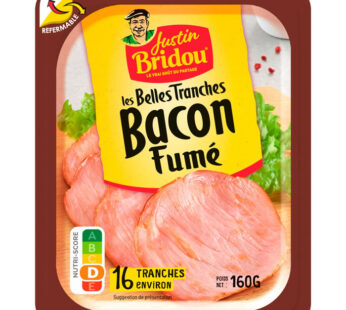 JUSTIN BRIDOU Les Belles Tranches – Bacon fumé au bois de hêtre (160 g)
