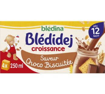 BLEDINA – Blédidej Céréales lactées saveur chocolat et biscuit dès 12 mois 4 x 250 ml
