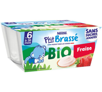 NESTLE P&rsquo;tit Brassé BIO – Dessert à la fraise 4 x 90 g