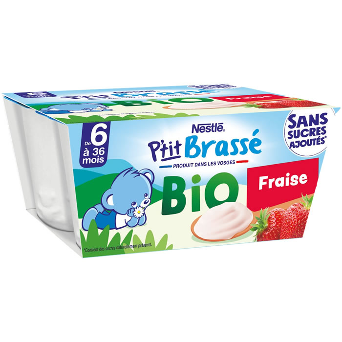 NESTLE P'tit Brassé BIO - Dessert à la fraise 4 x 90 g