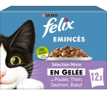 FELIX Émincés en gelée pour chats au poulet, thon, saumon et bœuf