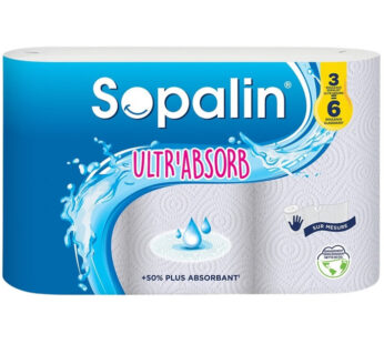 SOPALIN Ultr&rsquo;Absorb Essuie-tout demi-feuilles x3 maxi rouleaux = 6