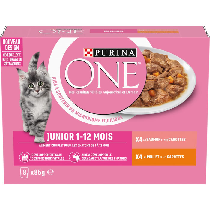 PURINA One Émincés pour chats junior au saumon, poulet et carottes