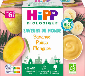 HIPP Saveurs du Monde – Bananes, poires et mangues 4 x 100 g