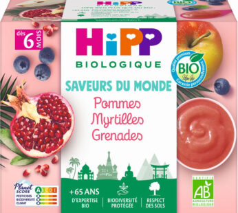 HIPP Saveurs du Monde – Pommes, myrtilles et grenades 4 x 100 g