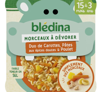 BLEDINA Morceaux à Dévorer – Duo de carottes, pâtes, épices douces et poulet 200 g