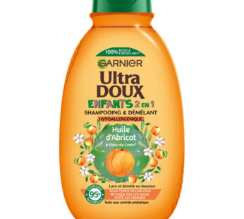 GARNIER Ultra Doux – Shampoing enfant 2en1 à l&rsquo;abricot et fleur de coton 300 ml