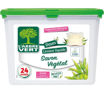 L&rsquo;ARBRE VERT Lessive capsules hypoallergénique au savon végétal Petit Format 24 lavages
