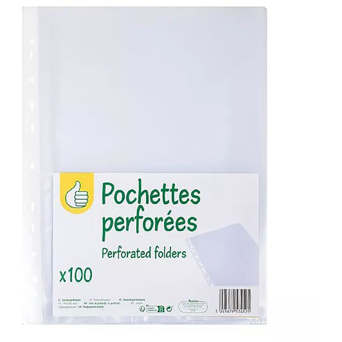 AUCHAN - Pochettes transparentes perforées x100