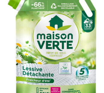 MAISON VERTE Recharge lessive liquide détachante fraîcheur d&rsquo;été Moyen Format 33 lavages