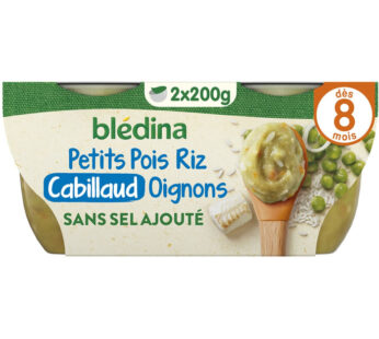 BLEDINA – Ecrasé de petits pois, riz, cabillaud et oignons 2x200g