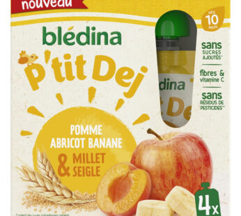 BLEDINA P&rsquo;tit Dej – Dessert pomme, abricot et banane dès 10 mois 4x90g