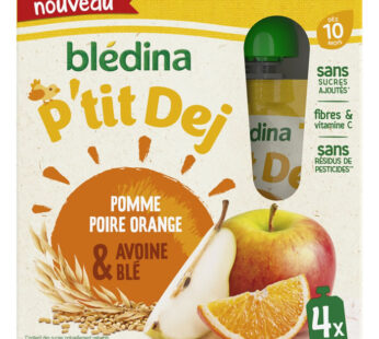 BLEDINA P&rsquo;tit Dej – Dessert pomme, poire et orange dès 10 mois 4x90g