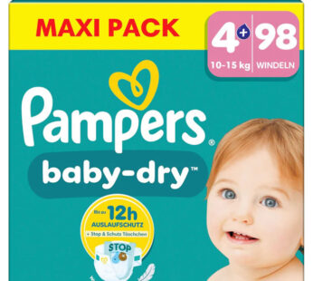 PAMPERS – Baby-Dry Couches taille 4+ (10-15 kg) 98 couches
