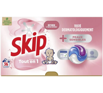 SKIP – Lessive capsules tout en 1 peaux sensibles 36 capsules