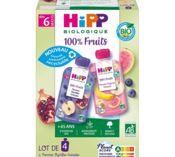 HIPP 100% Fruits – Assortiment de desserts 2 variétés 4 x 90 g