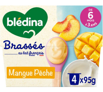 BLEDINA Les Brassés – Dessert à la mangue et pêche 4 x 95 g
