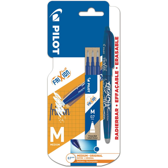 PILOT Frixion Ball - Stylo gel effaçable bleu avec recharges