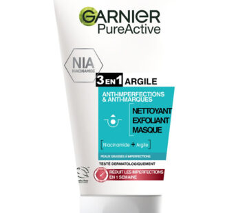 GARNIER Skins Naturals Pure Active 3 en 1 – Nettoyant exfoliant et masque 150 ml