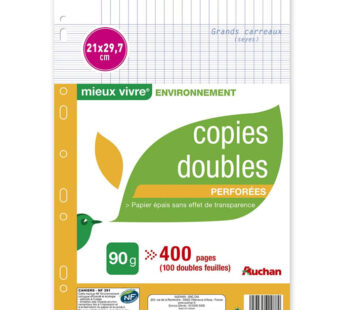 AUCHAN Mieux Vivre – Copies doubles perforées 21 x 29,7 cm grands carreaux