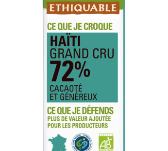 ETHIQUABLE – Chocolat noir 72% Haïti bio 100g