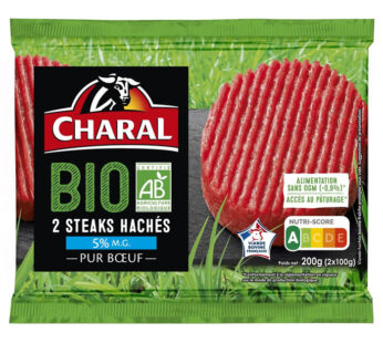 CHARAL – Steaks hachés pur boeuf 5% M.G bio 2 x 100 g