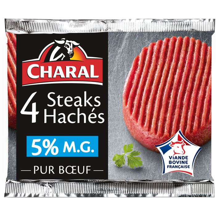 CHARAL - Steaks hachés pur boeuf 5% M.G 4 x 100 g