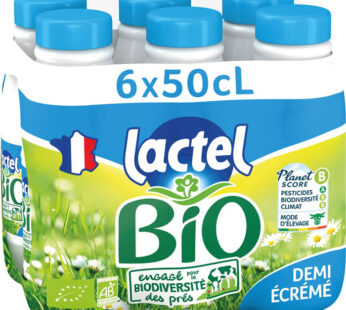 LACTEL – Lait demi-écrémé UHT bio 6 x 50 cl