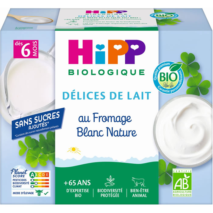 HIPP - Fromage blanc nature dès 6 mois bio - 4 x 100 g