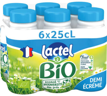 LACTEL – Lait demi-écrémé UHT bio – 6 x 25 cl