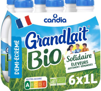 CANDIA Grandlait – Lait demi-écrémé UHT bio – 6 x 1 L