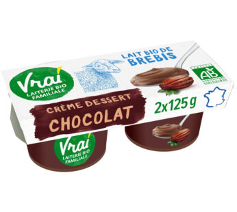 VRAI – Crème dessert chocolat au lait de brebis 2 x 125 g