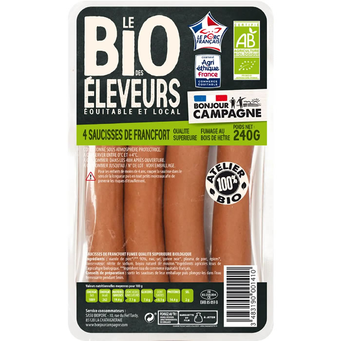 LE BIO DES ELEVEURS Saucisses de francfort bio