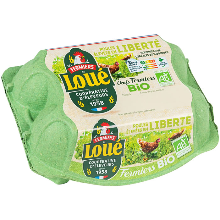 LOUE - Oeufs de poules élevées en plein air bio IGP - 6 oeufs