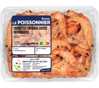 AUCHAN Le Poissonnier – Crevettes cuites entières 400 g